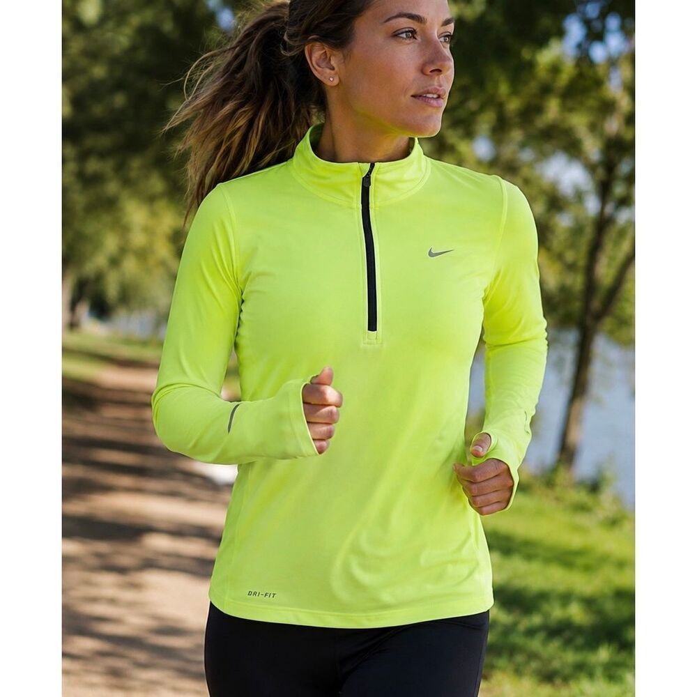 Nike Element LS Running Shirt 1/2 Zip Dri-Fit Volt/Black Women’s Medium